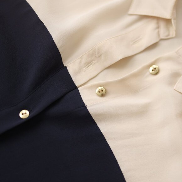 Chic white blue silk long sleeve button up tunic shirt dress XS S - Picture 5 of 7